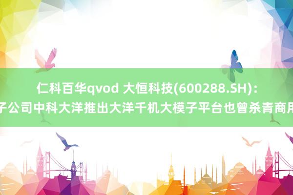 仁科百华qvod 大恒科技(600288.SH)：子公司中科大洋推出大洋千机大模子平台也曾杀青商用