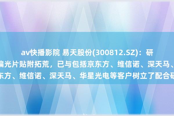 av快播影院 易天股份(300812.SZ)：研发并推出的全自动柔性面板偏光片贴附拓荒，已与包括京东方、维信诺、深天马、华星光电等客户树立了配合研究