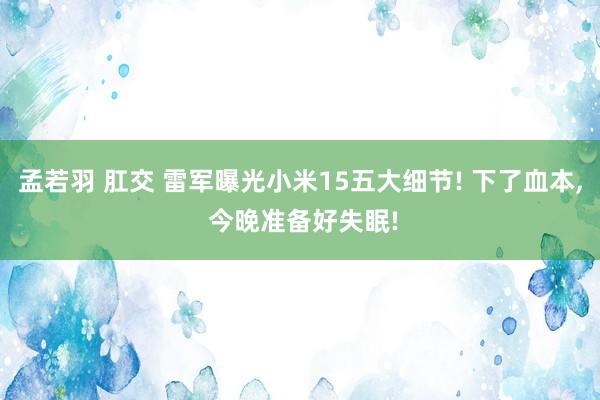 孟若羽 肛交 雷军曝光小米15五大细节! 下了血本， 今晚准备好失眠!