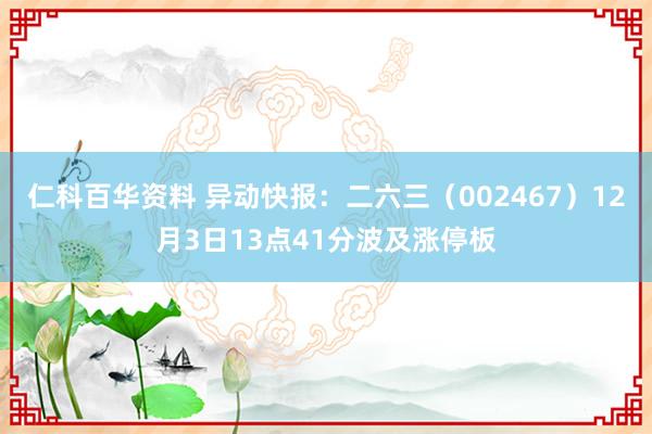 仁科百华资料 异动快报：二六三（002467）12月3日13点41分波及涨停板